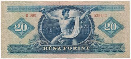 1957. 20Ft "C 090 035152" T:F erős papír
Hungary 1957. 20 Forint "C 090 035152"...