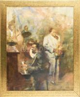 Walter Gábor (1963-2014): Csak a zene van (cím nélkül). Olaj, farost, jelzett. Dekoratív fakeretben, 72×57 cm