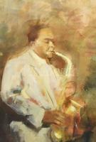 Walter Gábor (1963-2014): Csak a zene van (cím nélkül). Olaj, farost, jelzett. Dekoratív fakeretben,...