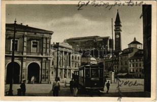 1933 Piran, Pirano; Piazza Tartini / square, tram (fa)