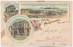 1901 Constanta, Primaria, Vaporul Principesa Maria, Magazinu T.G. Dabo / town hall, steamship, shop. Art Nouveau, floral, litho (EK)