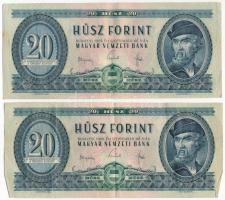 1965. 20Ft (2x) T:F erős papír Hungary 1965. 20 Forint (2x) C:F strong paper Adamo F14