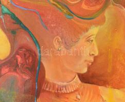 Csuta György (1952-): Kék szalag. Olaj, farost, jelezve balra lent. Hátoldalán címkén feliratozott. ...