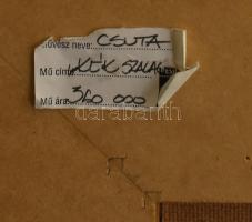 Csuta György (1952-): Kék szalag. Olaj, farost, jelezve balra lent. Hátoldalán címkén feliratozott. ...