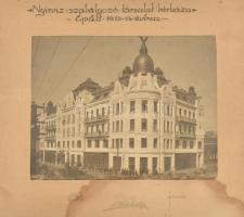 cca 1914 Nyíregyháza, Nyírvíz Szabályozó Társulat székháza, kartonra kasírozott fotó Hunyady és Malachovsky műterméből, feliratozva, sérült karton, 18×22,5 cm