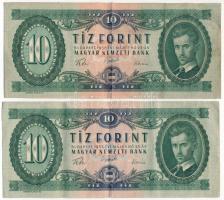 1957. 10Ft (2x) T:F erős papír Hungary 1957. 10 Forint (2x) C:F strong paper Adamo F4