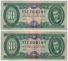 1957. 10Ft (2x) T:F szép papír Hungary 1957. 10 Forint (2x) C:F fine paper Adamo F4