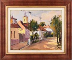 B. Tóth Edit (1958-): Kisvárosi utca. Olaj, farost, jelzett. Dekoratív fakeretben, 40×50 cm