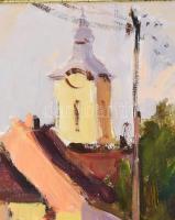 B. Tóth Edit (1958-): Kisvárosi utca. Olaj, farost, jelzett. Dekoratív fakeretben, 40×50 cm