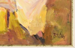 B. Tóth Edit (1958-): Kalapos hölgy virágokkal. Olaj, farost, jelzett. Dekoratív fakeretben, 30×40 c...