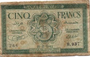 Algéria 1942. 5Fr (2x) T:III-,III/IV
