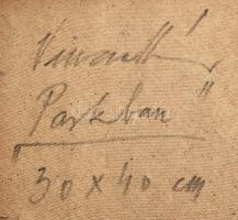 Vinczellér Imre (1953-): Parkban, 2005. Olaj, farost, jelzett. Dekoratív fakeretben, 30×40 cm