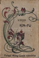 Verne, [Jules] Gyula: Kin-fu. Egy kínai viszontagságai Kínában. Budapest, 1903. Magyar Kereskedelmi Közlöny (Beer E. és társa, ezelőtt ,,Kosmos" nyomda). 160 p. Első Tolnai-kiadás. Verne Gyula kalandregénye eredeti nyelven először 1879-ben jelent meg, ,,Les tribulations d'un chinois en Chine" címmel. Első magyar fordítása Zigány Árpád fordításában a Franklin-kiadó klasszikus Verne-sorozatában jelent meg (Budapest, 1899), a fordítás 1903-tól a Tolnai Világlapja és a Magyar Kereskedelmi Közlöny kiadásában megjelent változattal, kiadványunkkal versenyzett. A címoldalon régi tulajdonosi bélyegzés. Néhány oldalon halvány foltosság, példányunk fűzése enyhén meglazult. Színes, illusztrált, enyhén sérült gerincű, enyhén foltos kiadói kötésben (Kner Vilmos könyvkötészete, Budapest), vörös festésű lapszélekkel, a gerincen és az első kötéstáblán alternatív helyesírású szerzőjelöléssel: ,,Werne".