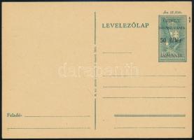 Székelyudvarhely 1944 Felülnyomott díjjegyes levelezőlap, használatlan / Unused overprinted PS-card. Signed: Bodor