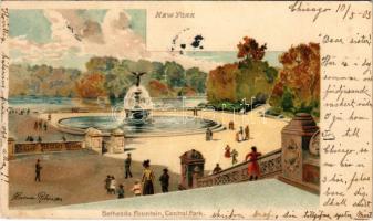 1903 New York, Central park, Bethesda fountain. Raphael Tuck & Son, litho s: Florence Robinson