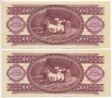 1984. 100Ft (2x) sorszámkövetők "B 680 081613 - B 680 081614" az egyiken nyomdai festékfol...