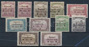 Nyugat-Magyarország VIII. 1921 11 db bélyeg, közte hármaslyukasztás, elcsúszott felülnyomás. Signed: Bodor