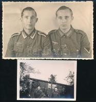 cca 1940 Német Wehrmacht katonák, 2 db fotó, 9x6 cm és 13,5x8,5 cm