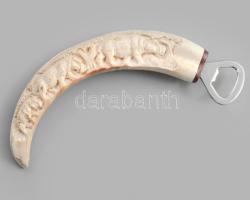 Sörnyitó, vízilóagyarból faragott nyéllel, faragott víziló mintákkal, jelzett, h: 21 cm