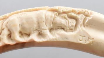 Sörnyitó, vízilóagyarból faragott nyéllel, faragott víziló mintákkal, jelzett, h: 21 cm