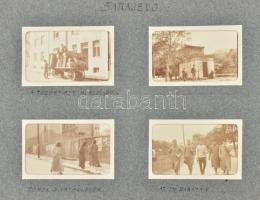 cca 1914-1916 Katonai fotóalbum, feliratozott, beragasztott fotókkal: Bilek, Szarajevó, Trebinje, Bosznia-Hercegovina, ágyúk, erődítmény, lerombolt épületek, 95 db fotóval, 4×6 cm