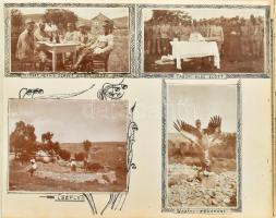 1914-1916 Katonai fotóalbum, beragasztott, feliratozott fotókkal, katonai és helyi érdekességek, emb...