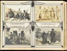 1914-1916 Katonai fotóalbum, beragasztott, feliratozott fotókkal, katonai és helyi érdekességek, emb...