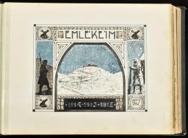 1914-1916 Katonai fotóalbum, beragasztott, feliratozott fotókkal, katonai és helyi érdekességek, emb...