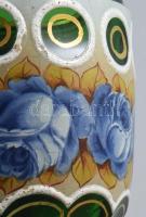 Díszpohár. XIX. sz. második fele, cseh. Kerek talpon álló tojásdad pohártest, zománcfestett réteggel...