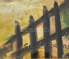 Gaál Lajos jelzéssel: Színes táj szekérrel. Olaj, karton. Üvegezett fakeretben. 24x34 cm