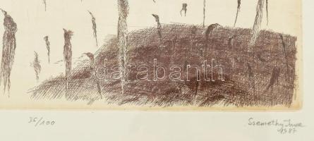 Szemethy Imre (1945-): Domb. Rézkarc, papír, jelzett, számozott (35/100). Üvegezett fakeretben. 18,5...