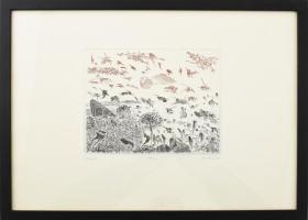 Szemethy Imre (1945-): Egység. Rézkarc, papír, jelzett, számozott (13/100). Üvegezett fakeretben. 15...