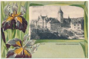 Zürich, Zurich; Schweizerisches Landesmuseum / Swiss National Museum. Verlag Ceasar Schmidt. Art Nouveau, litho frame with flower