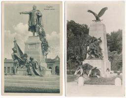 Cegléd, Kossuth és Hősök szobor - 2 db régi képeslap