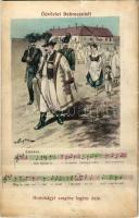 1913 Hortobágy, szegény legény dala. Üdvözlet Debrecenből. Aczél Henrik kiadása, kottás képeslap s: Vargha (fl)