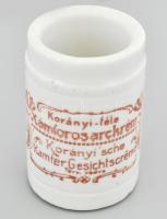 cca 1910 Korányi-féle Kámforos arckrém gyógyszertári porcelán tégely, m: 5,5 cm