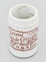 cca 1910 Parád, Bélley Dezső eau de cologne parfűmös gyógyszertári porcelán tégely, m: 6 cm
