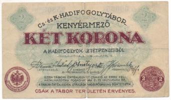 Kenyérmező / Hadifogolytábor 1916. január 15. 2K "00065 25806" T:VG a bankjegy közepén alulról a közepéig hajtás mentén beszakadás, amúgy erős papír Adamo HHK-1.7