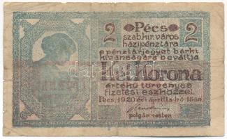 Pécs 1920.04.16. 2K házipénztár-pénztárjegy T:VG szakadás, folt Adamo PÉC-14.1
