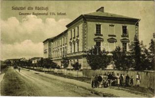 1927 Radauti, Radóc, Radautz (Bukovina, Bucovina, Bukowina); Casarma Regimentul 114. Infant. / military barracks. Edit. Libraria Herzberg (EK)