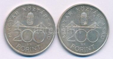 1993. 200Ft Ag "MNB" (2x) T:AU,XF patina Adamo F13