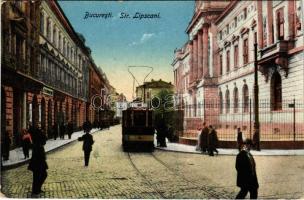 Bucharest, Bukarest, Bucuresti, Bucuresci; Str. Lipscani / street view, tram (cut)