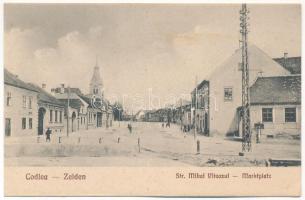 Feketehalom, Zeiden, Codlea; Strada Mihai Viteazul, Marktplatz. H. Christel Nr. 8. / utca, Piac tér / street, square (EK)