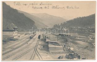 Királymező, Uszty-Csorna, Ust-Chorna; vasútállomás, fűrésztelep, iparvasút / sawmill, railway station, industrial railway. photo (vágott / cut)