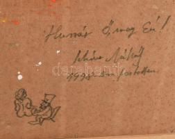 Schéner Mihály (1923-2009): Huszár Ő, meg én. Olaj, farost, jelezve jobbra lent, hátoldalán Schéner ...