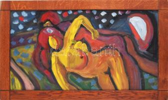 Csepeli Németh Miklós (1934-2012): Női akt, 1972. Olaj, farost, jelezve jobbra lent. Fakeretben. 49x88 cm