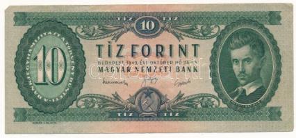 1949. 10Ft "A 724 027229" T:F erős papír Hungary 1949. 10 Forint "A 724 027229" T:F strong paper Adamo F3