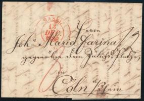 1838 Portós levél / Unpaid cover, piros / red BASEL - Cöln