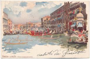 Venezia, Venice; La regata (Arrivo e dispensa dei premi) / The Historic Regatta, arrival and prize distribution ceremony. F. Guggua litho (Rb)