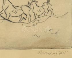 Borsos Miklós (1906-1990): Kecskék pásztorral (Tihany, Balaton?). Rézkarc, papír, jelzett, üvegezett...